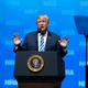 President Donald Trump lying about African-American polling as he speaks at the National Rifle Association convention in Dallas on May 4, 2018